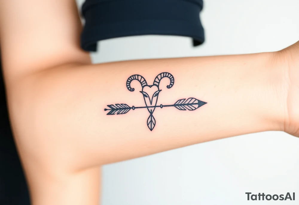 Aries zodiac sign with boho arrow and feathers tattoo idea