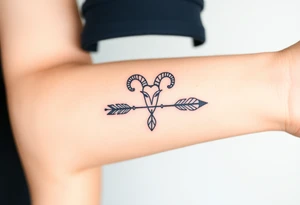 Aries zodiac sign with boho arrow and feathers tattoo idea