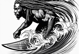 Black man with dreadlocks 
surfing tattoo idea