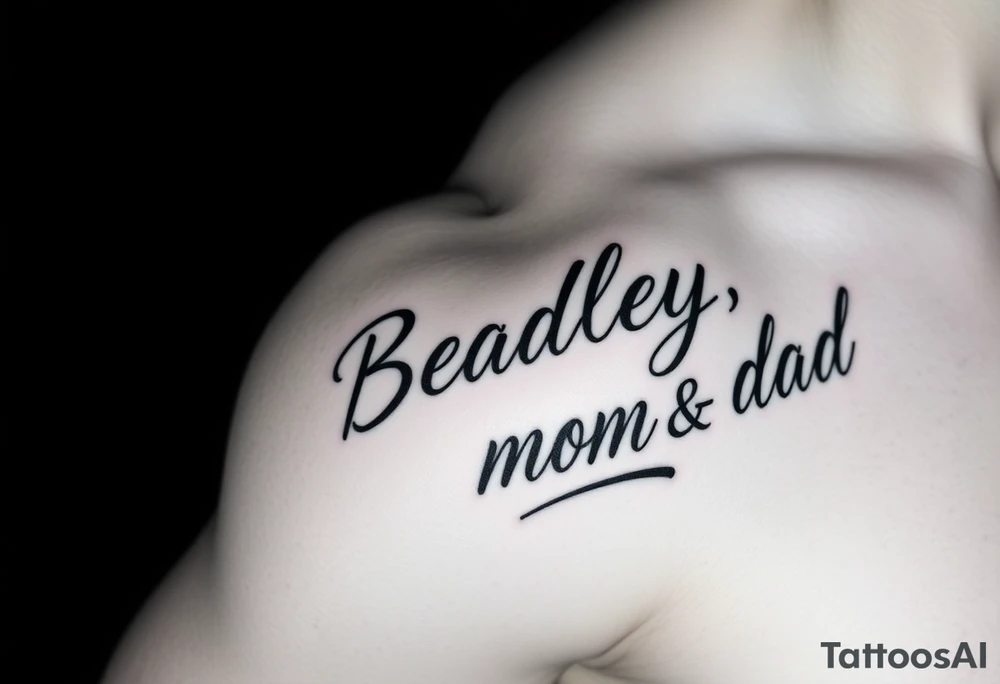 Powerful, masculine with "Bradley, mom, dad" writen tattoo idea