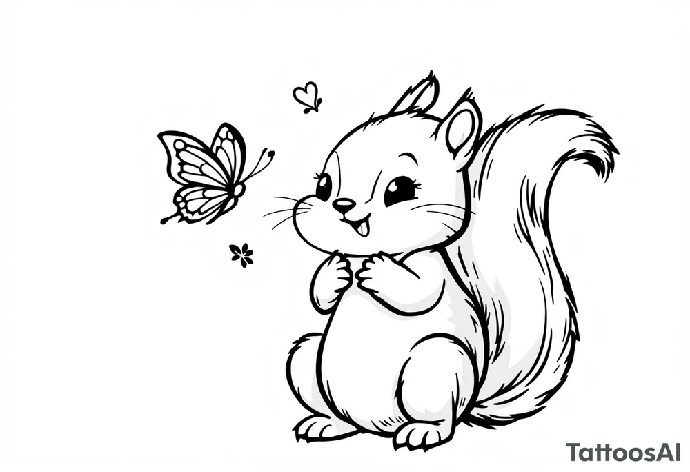 A Squirrel with a butterfly in hands tattoo idea