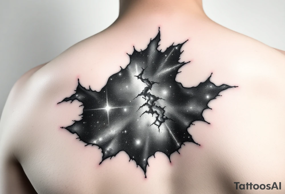Beautiful and epic 3d milky way that appears to be what is beneath the skin. Make it drape over the shoulder and move to the middle back tattoo idea