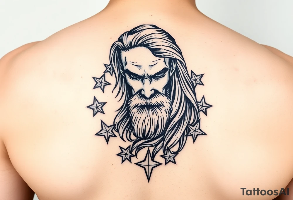 powerful black long man with stars around
For forearm tattoo idea