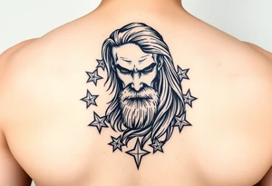 powerful black long man with stars around
For forearm tattoo idea