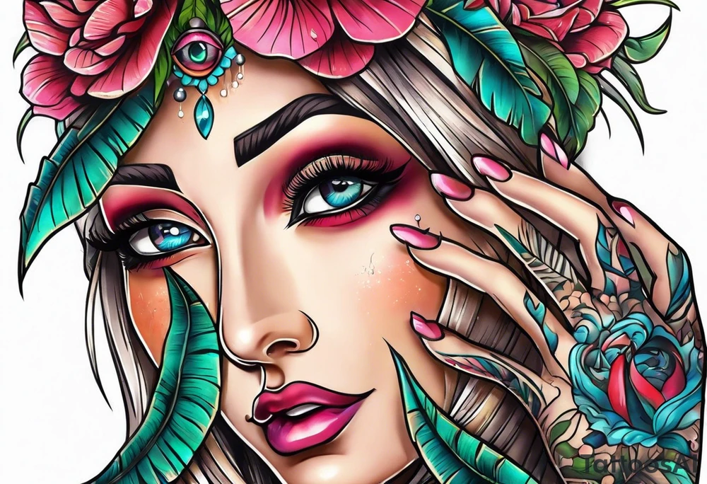 Neo traditional hand with eye in palm tattoo idea