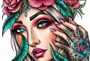 Neo traditional hand with eye in palm tattoo idea