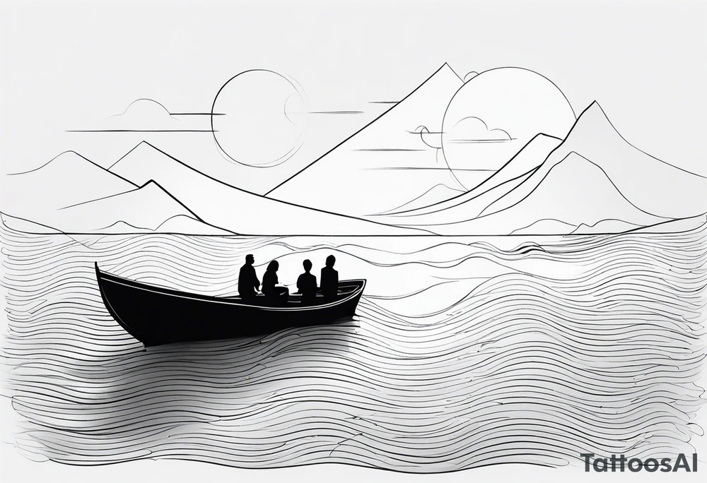 BOAT IN SEA WITH PEOPLE tattoo idea