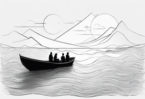 BOAT IN SEA WITH PEOPLE tattoo idea