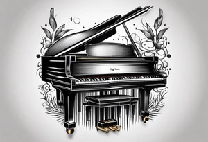 piano keys and drum sticks small on back of arm tattoo idea