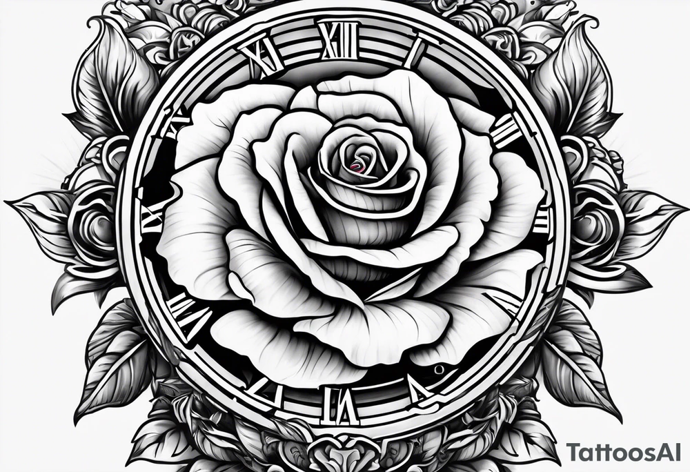 eine große Uhr mit einer Rose tattoo idea