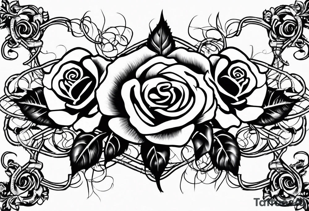 roses with thorns and barbed wires intertwined tattoo idea