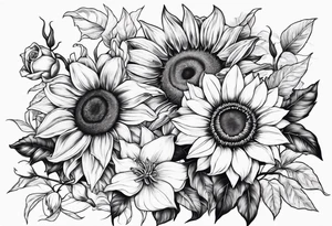 Sunflower, Rose and Lily tattoo idea