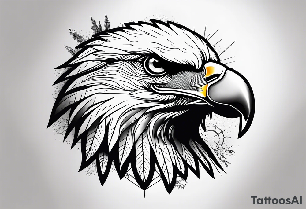Bald eagle head with forest scenery and compass tattoo idea Bald eagle head with forest scenery and compass tattoo idea