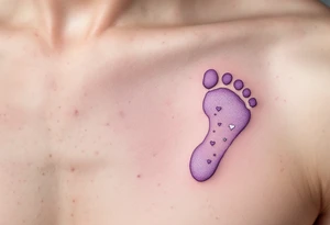 Light lavender and white footprints of Eva, adorned with tiny hearts and stars, representing her innocent heart and magical nature. tattoo idea
