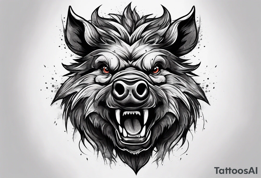 angry boar front tattoo idea