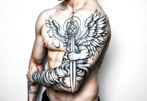 Powerful archangel with a sword, holy, archangel michael tattoo idea