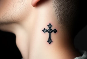 orthodox christian cross relatively small on side of left neck tattoo idea