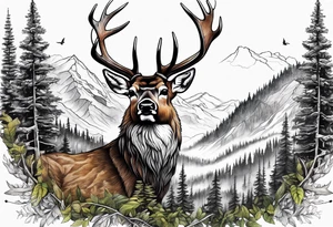 deer head  mountain forest tattoo idea