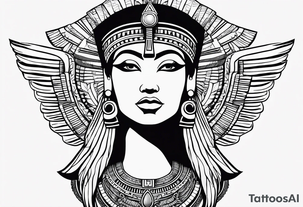 black and white Egyptian goddess Isis tattoo idea