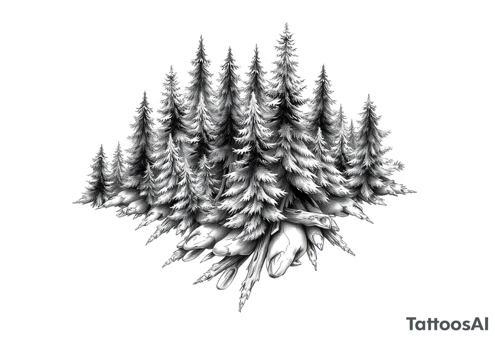 Coniferous forest tattoo sleeve black and grey tattoo idea