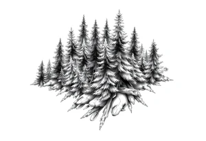 Coniferous forest tattoo sleeve black and grey tattoo idea