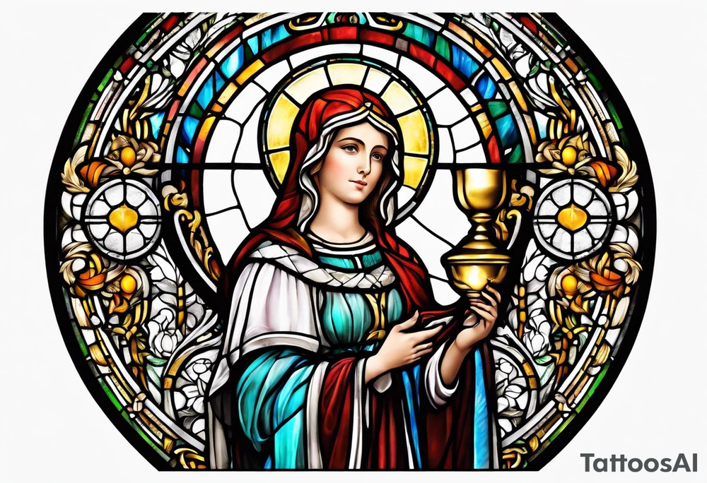 holy saint barbara stained glass holding a chalice tattoo idea