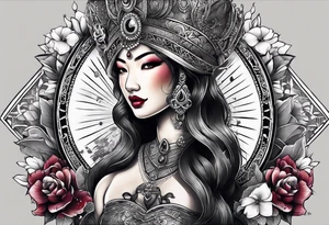 Asian Queen Of Spades sleeve tattoo idea