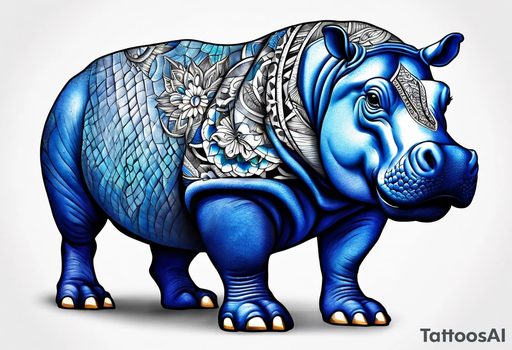 Blue Hippopotamus autism tattoo idea