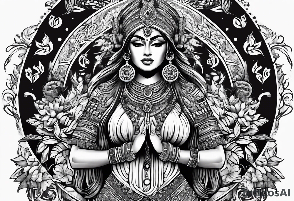 kaali with multiple arms with weapons tattoo idea