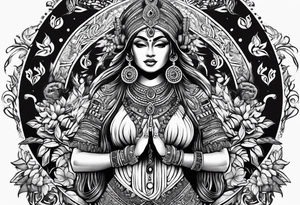 kaali with multiple arms with weapons tattoo idea