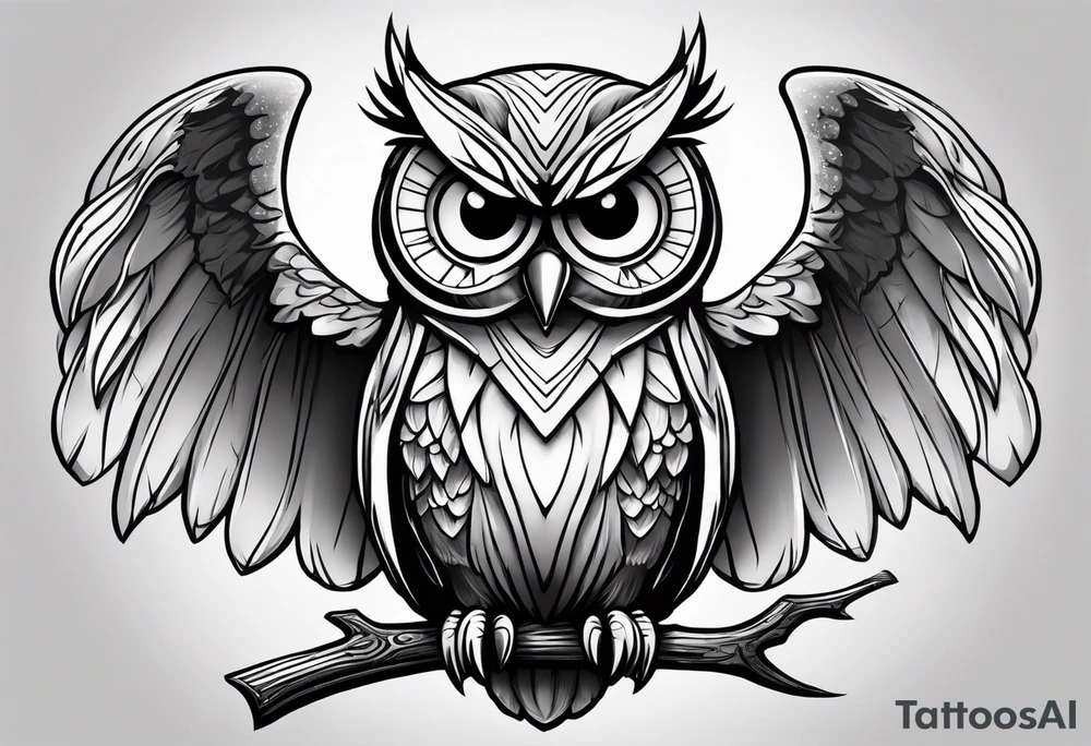 cartoon owl dressed up in a ghost halloween costume tattoo idea