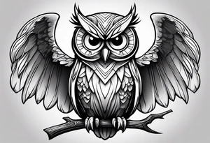 cartoon owl dressed up in a ghost halloween costume tattoo idea