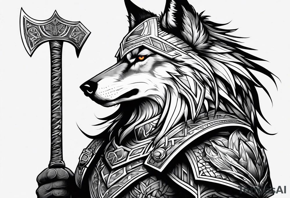 valkeryie warrior wolf crow axe tattoo idea
