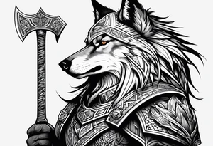 valkeryie warrior wolf crow axe tattoo idea