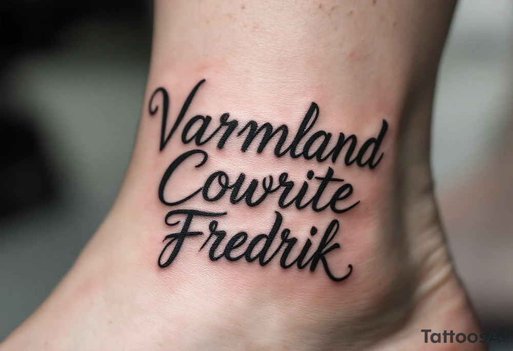 A combination of the words Värmland Cowrite Fredrik tattoo idea