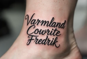 A combination of the words Värmland Cowrite Fredrik tattoo idea