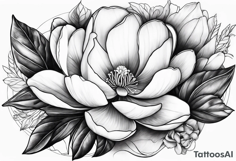 Initials R, E and J incorporated into a magnolia tattoo idea Initials R, E and J incorporated into a magnolia tattoo idea