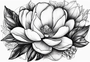 Initials R, E and J incorporated into a magnolia tattoo idea