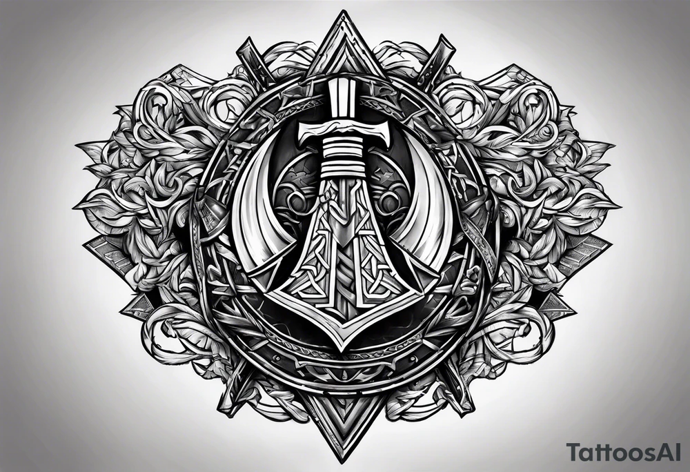 Valhalla valknut shield axe tattoo idea