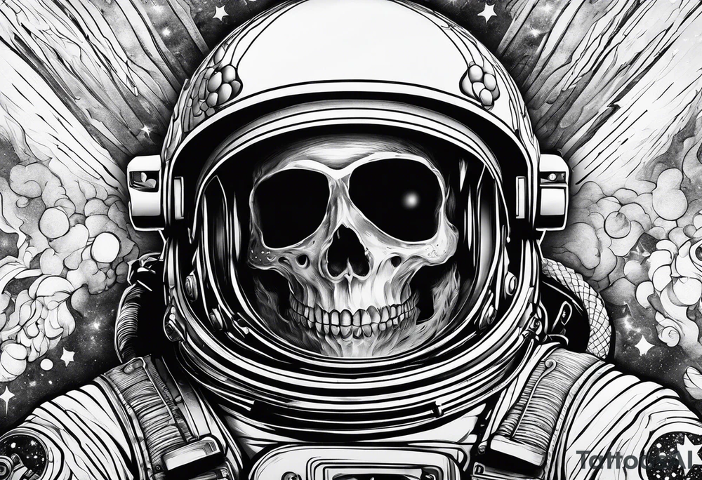 astronaut with a skelletal face tattoo idea