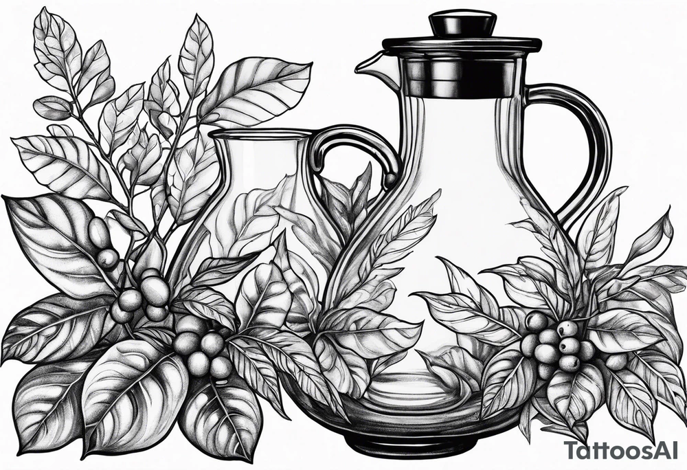 Coffee carafe with coffee plant growing out of it tattoo idea