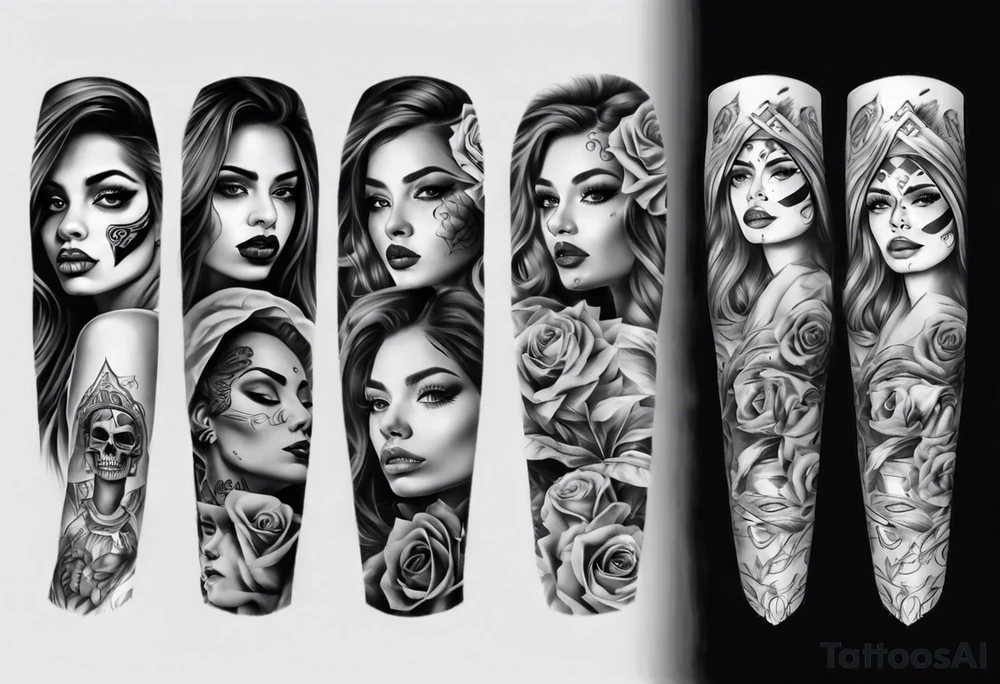 realistic chicano arm sleeve
women faces tattoo idea