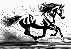 A horse galloping across wet ground tattoo idea