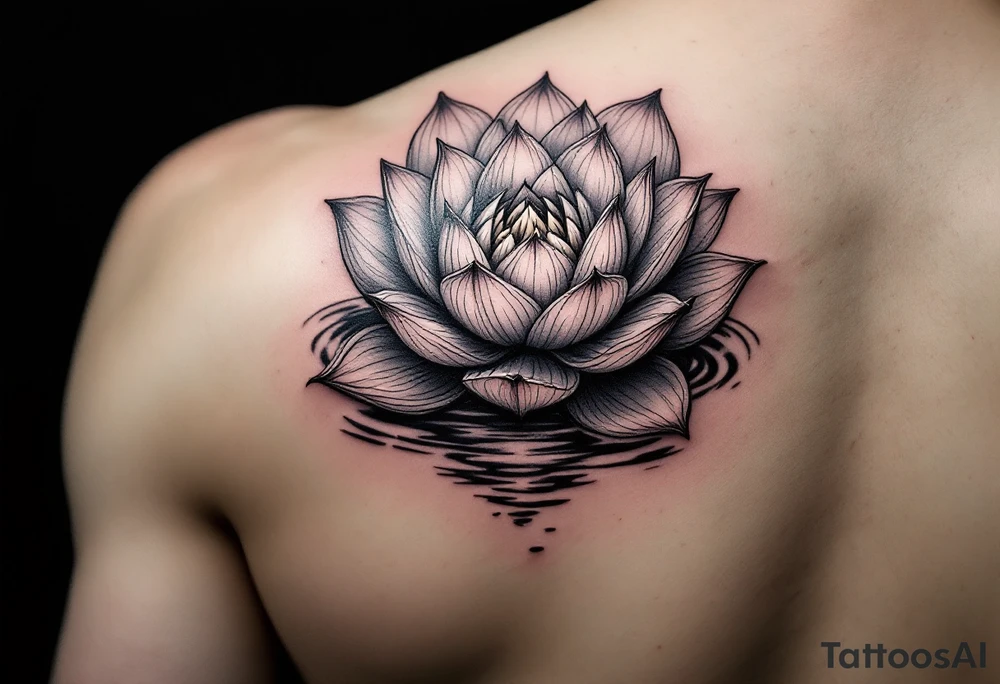 serene lotus flower emerging from sacred waters with ripples tattoo idea