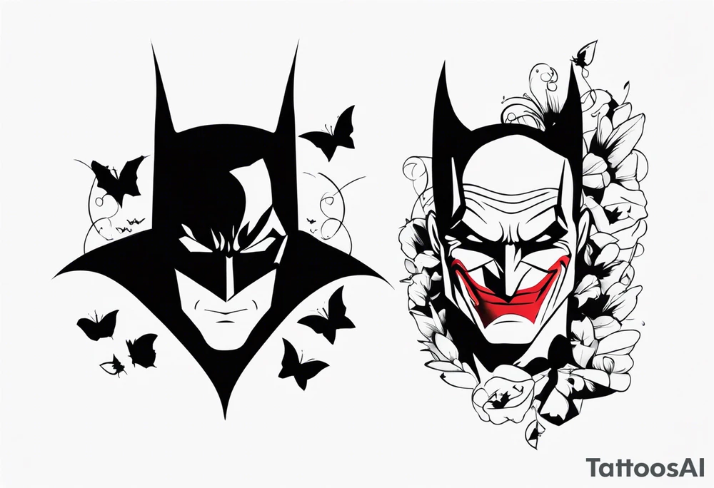 Batman and Joker tattoo with butterflies tattoo idea