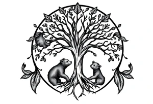 Tree of life circle adult bear and cub tattoo idea