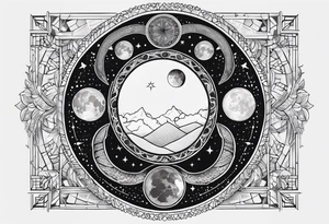 Fine line snake, moon phases, constellations tattoo idea