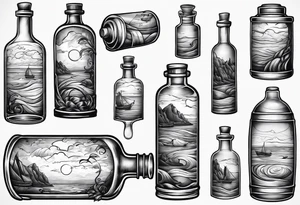 A message in a bottle. Rolled up map inside the bottle tattoo idea