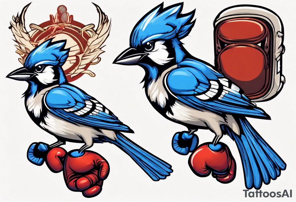 bluejay wearing boxing gloves tattoo idea