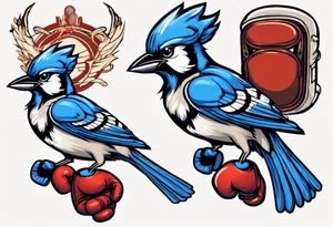 bluejay wearing boxing gloves tattoo idea